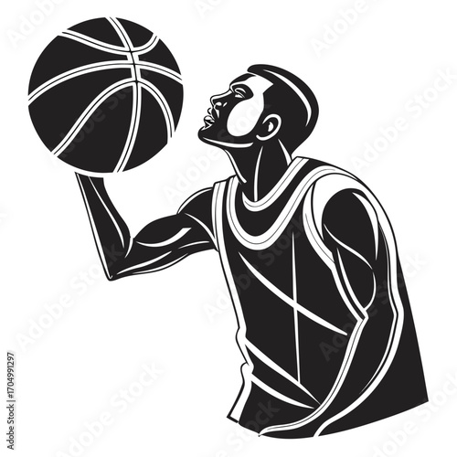 Basketball player spinning ball on finger