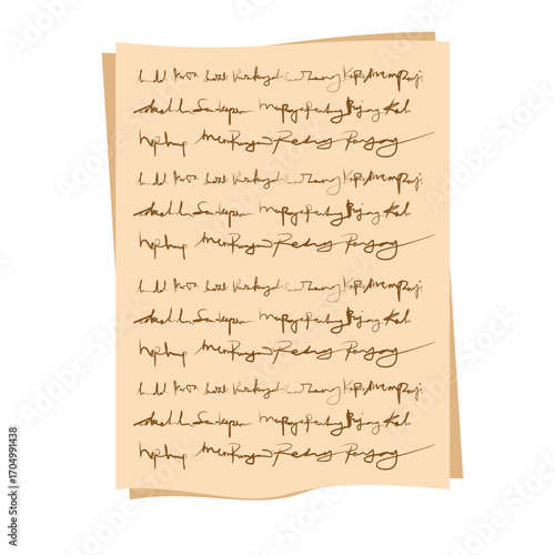 A brown parchment with ancient handwriting, flat art design style.
