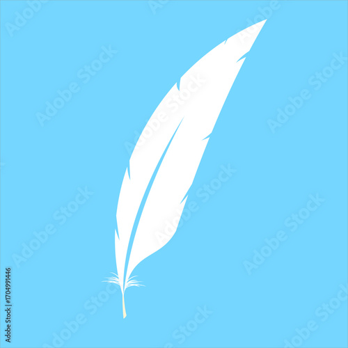 A white feather quill icon, classic writing symbol, flat art design style.
