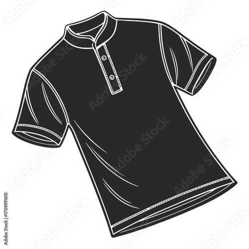 Black polo shirt with short sleeves and buttoned neckline