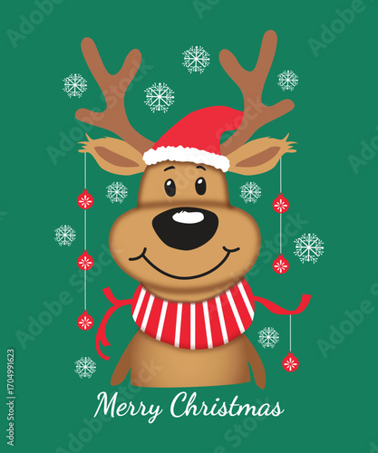 Festive Reindeer with Santa Hat and Merry Christmas Greeting