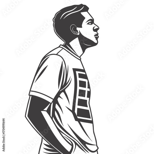Stylized silhouette of a young man in profile