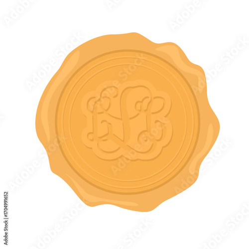  A gold wax seal stamp for sealing envelopes, flat art design style.