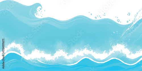 Abstract illustration of a large ocean wave with water details and sunlight