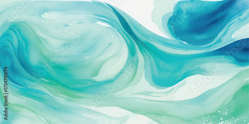 Abstract Fluid Art Background with Turquoise and Mint Green Shades Calm Design