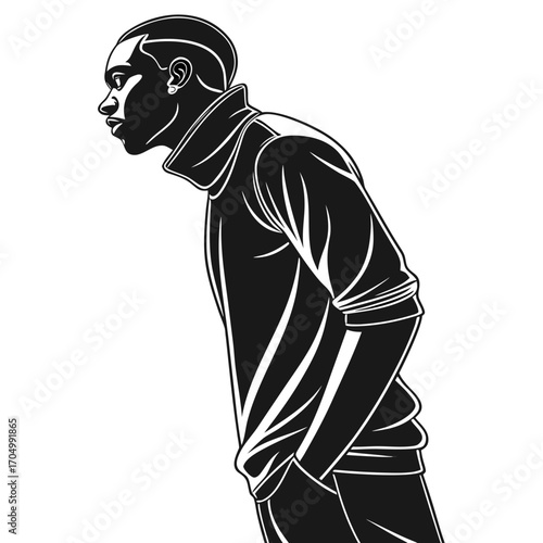 Stylized silhouette of a man in a turtleneck