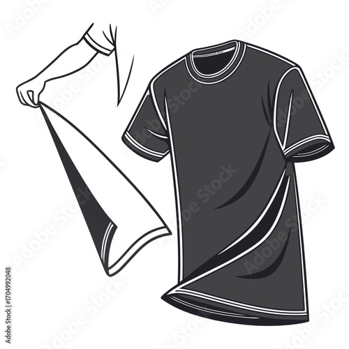 Hand demonstrating t shirt fabric stretchability