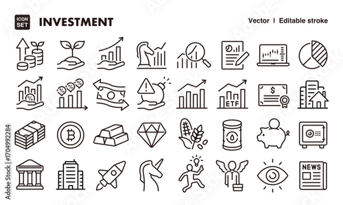 Investment line icon set. Vector editable stroke icon.