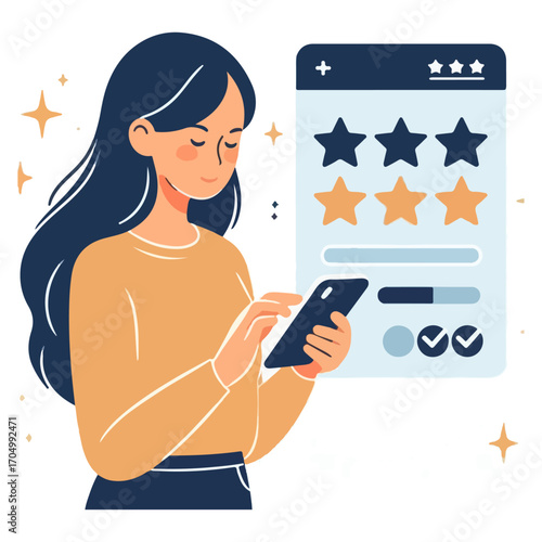 Woman leaving star rating on phone