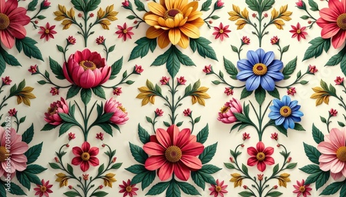 Intricate floral damask pattern in muted tones, elegant, apartment