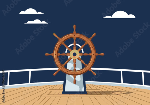 Navigating the open seas a nautical journey with the ship steering wheel leading the way