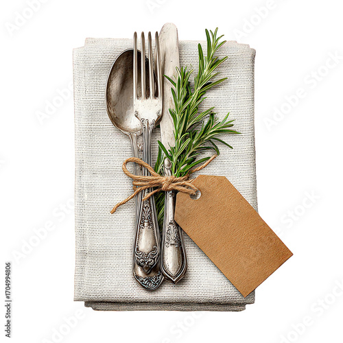 Silverware Place Setting with Rosemary and Tag
