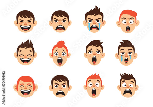 Collection of cartoon faces expressing a wide range of human emotions and feelings