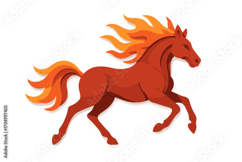 Vibrant paper art of fiery horse with flowing mane on gradient background
