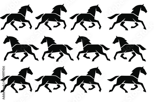 Elegant silhouette of trotting horses pattern on dark background