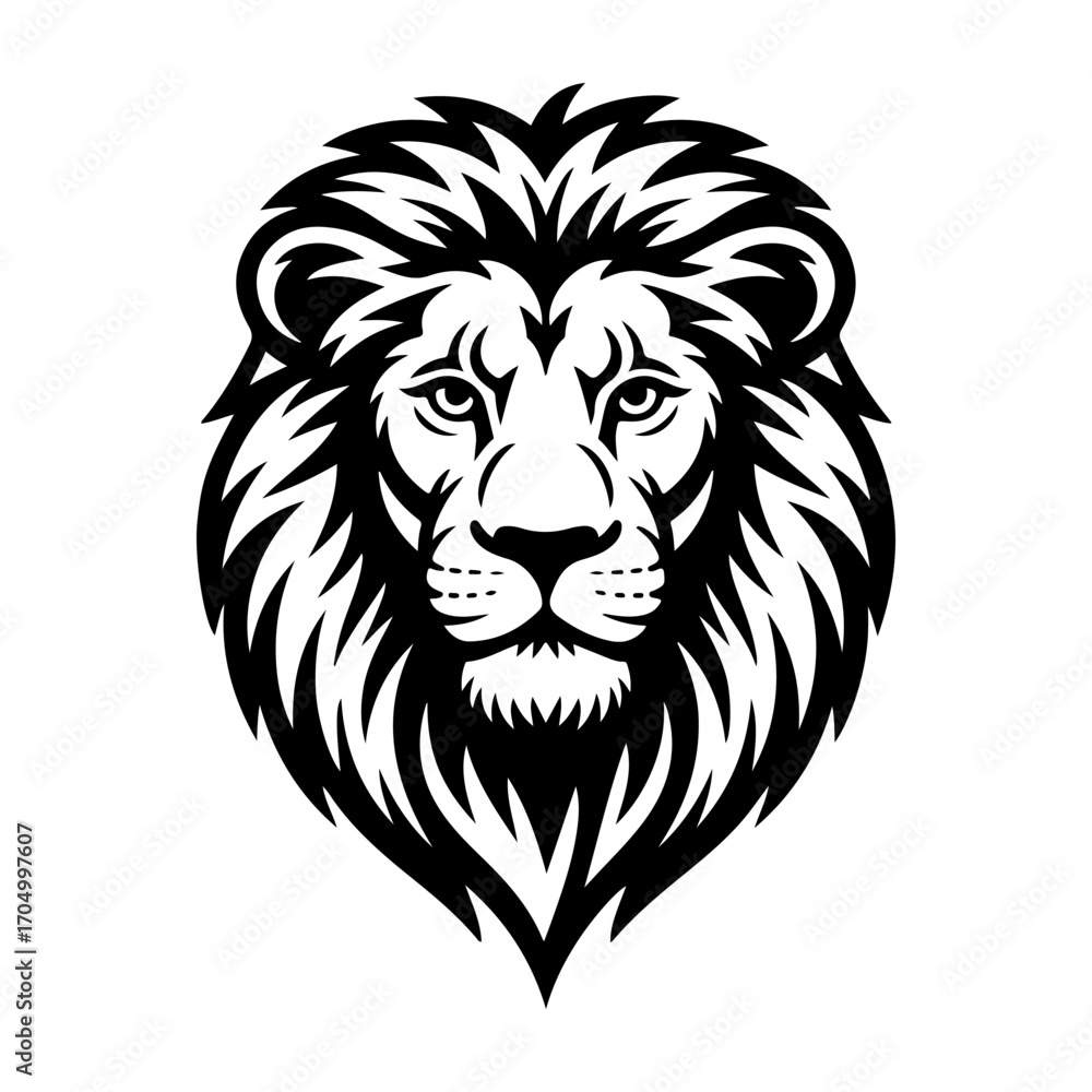 Fototapeta premium Illustration of a head of lion. Lion head mascot. Design element for logo, label, sign, poster, card. Vector illustration