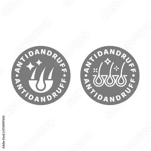 Anti dandruff product or shampoo. Antidandruff vector label or icon.