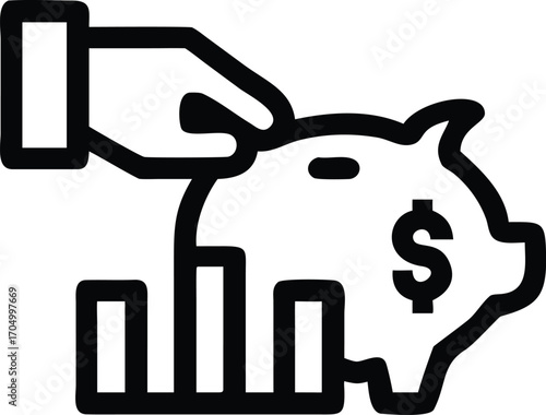 Hand inserting coin into piggy bank with growth chart