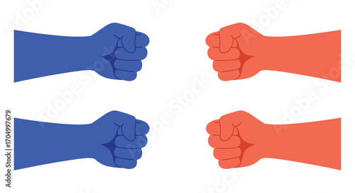 four fists in blue and orange colors arranged neatly