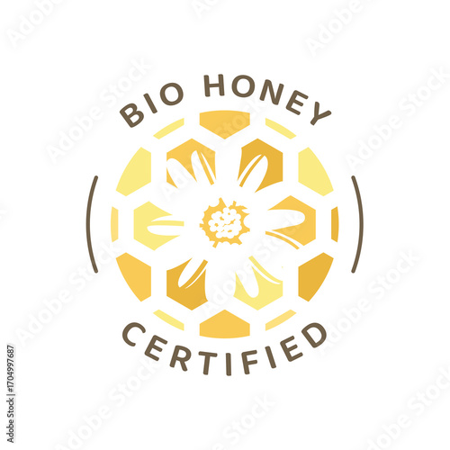 Bio honey with wildflowers label. Organic honey certified icon vector.
