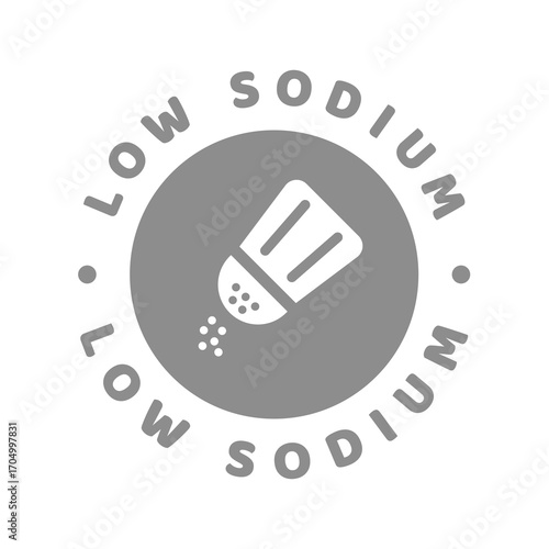 Low sodium vector label. Healthy eating, low salt food sticker.