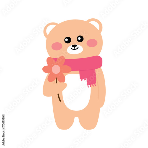 Hand drawing cartoon bear with scarf and autumn stuff. cute animal drawing, doodle for autumn