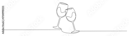 Two Wine Glasses Toast Continuous Line Art