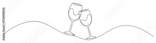 Two Wine Glasses - One Line Art Drink Celebration