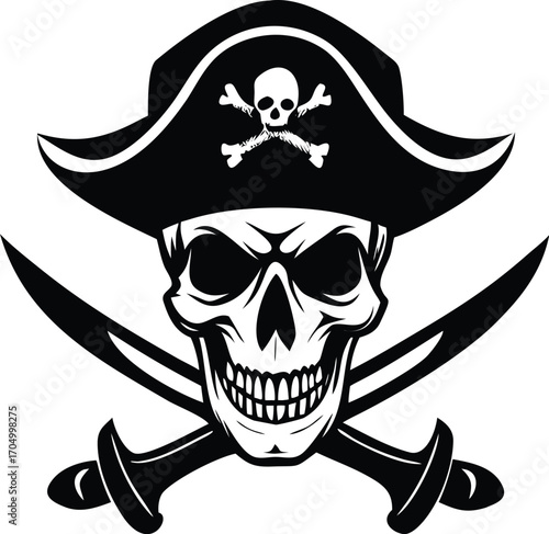 Pirate skull with crossed swords and pirate hat