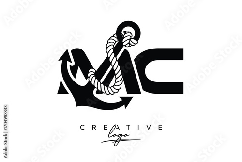 MC Creative Monogram Latter Logo with Anchor and Rope Design Minimalistic Logo Design 