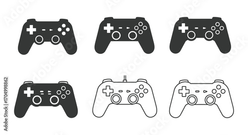 various game controllers displayed in different styles and colors
