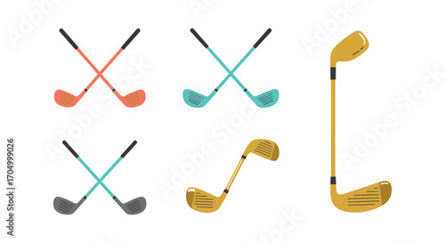 golf clubs crossed colorful designs on white background