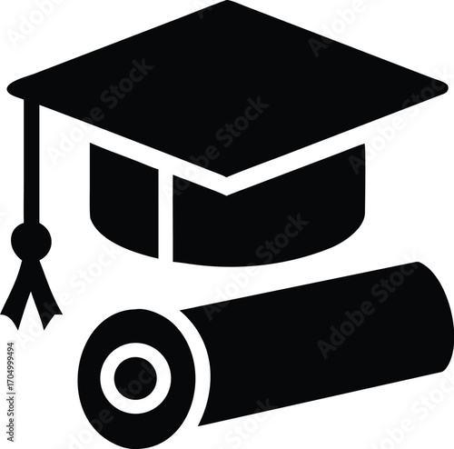 Graduation cap and diploma icon, symbolizing academic achievement and education