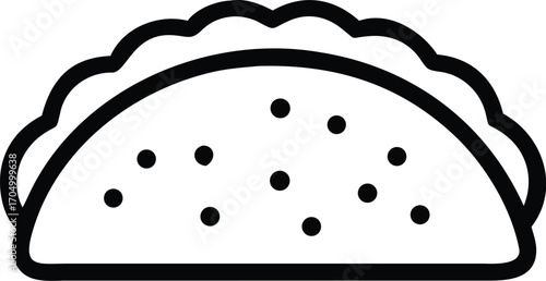Simple black and white line art icon of a taco