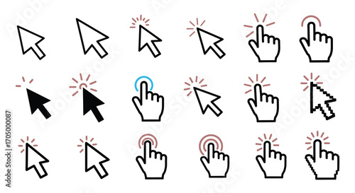 various cursor icons with hand pointer and arrow designs