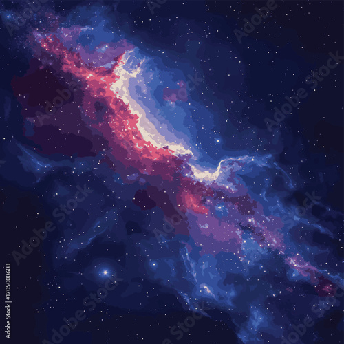 Beautiful milky way galaxy background with nebula cosmos. Stardust in deep space and bright shining stars in universe. Vector illustration. , vector style simple color
