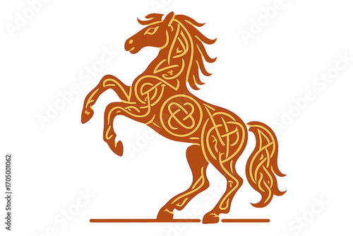 Celtic style horse with intricate patterns on vibrant yellow background