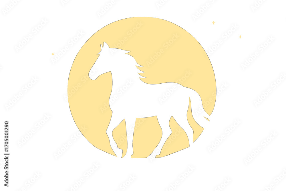 Fototapeta premium Silhouette of a horse against a glowing moon in a mystical night scene