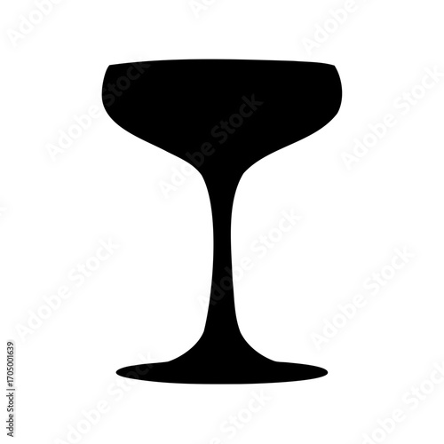 Elegant black silhouette of a coupe glass with delicate stem and base