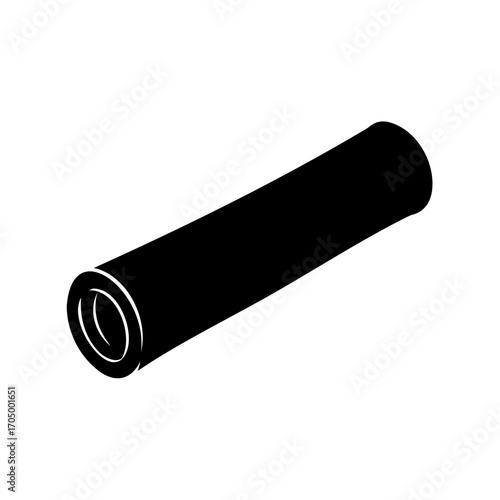 Black cylindrical tube showcasing three dimensional shape on a white background
