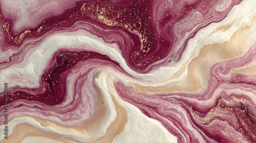 Abstract swirling marble design in deep pink, gold, and cream