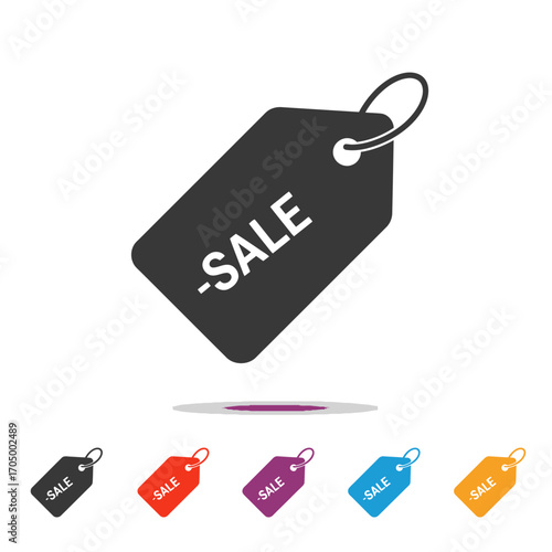A black sale tag icon, clearly displaying 'SALE', symbolizes discounts, promotions, and special offers, crucial for e-commerce, retail, and marketing.