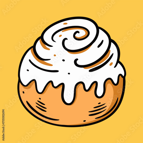 Indulge in a Delicious Cinnamon Roll with Icing on a Bright and Cheerful Background