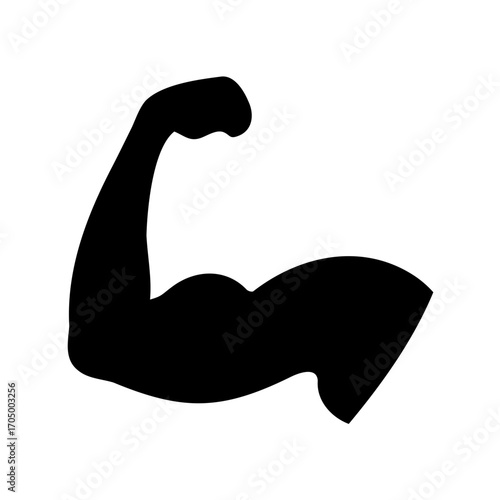 Black silhouette of a muscular arm flexing on a white background