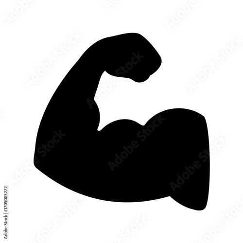 Black silhouette of a muscular arm flexing on a white background