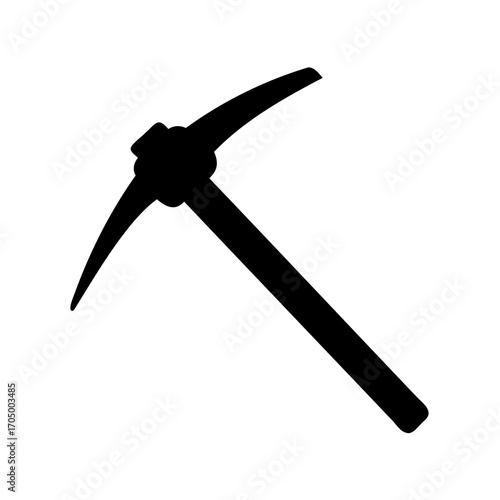 A black silhouette of a pickaxe used for mining and construction