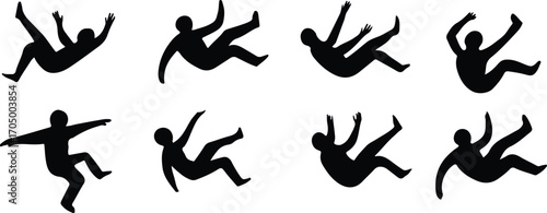 Set of Falling People Silhouettes in Various Poses Vector with on white background