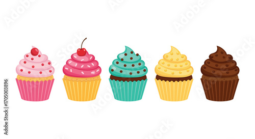 colorful cupcakes with various toppings and frosting flavors
