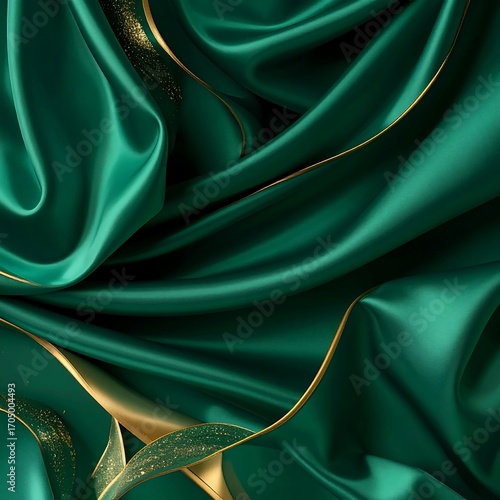 Emerald green silk fabric draped