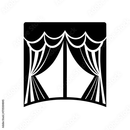 Window with dark curtains on transparent background silhouette